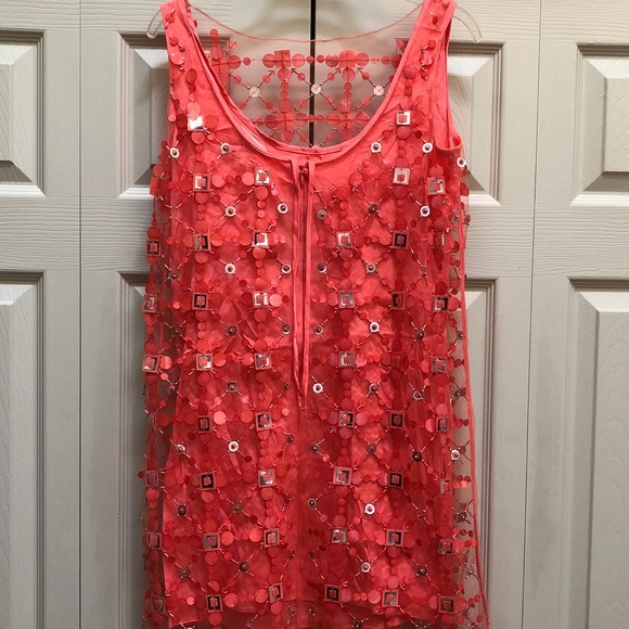 Milly Coral Cocktail Dress Full Sequined Net Sz S - Picture 2 of 8